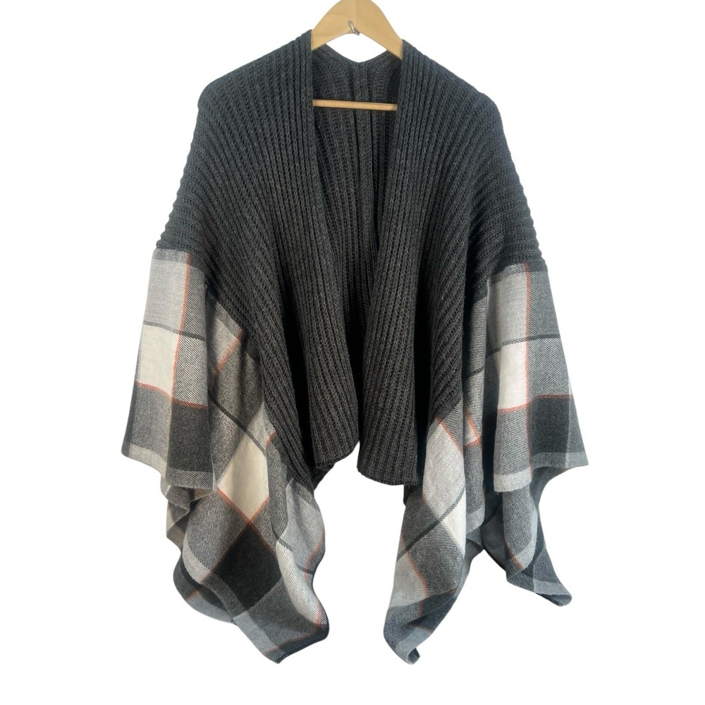 hand made plaid flannel and knit sweater poncho shrug one sz